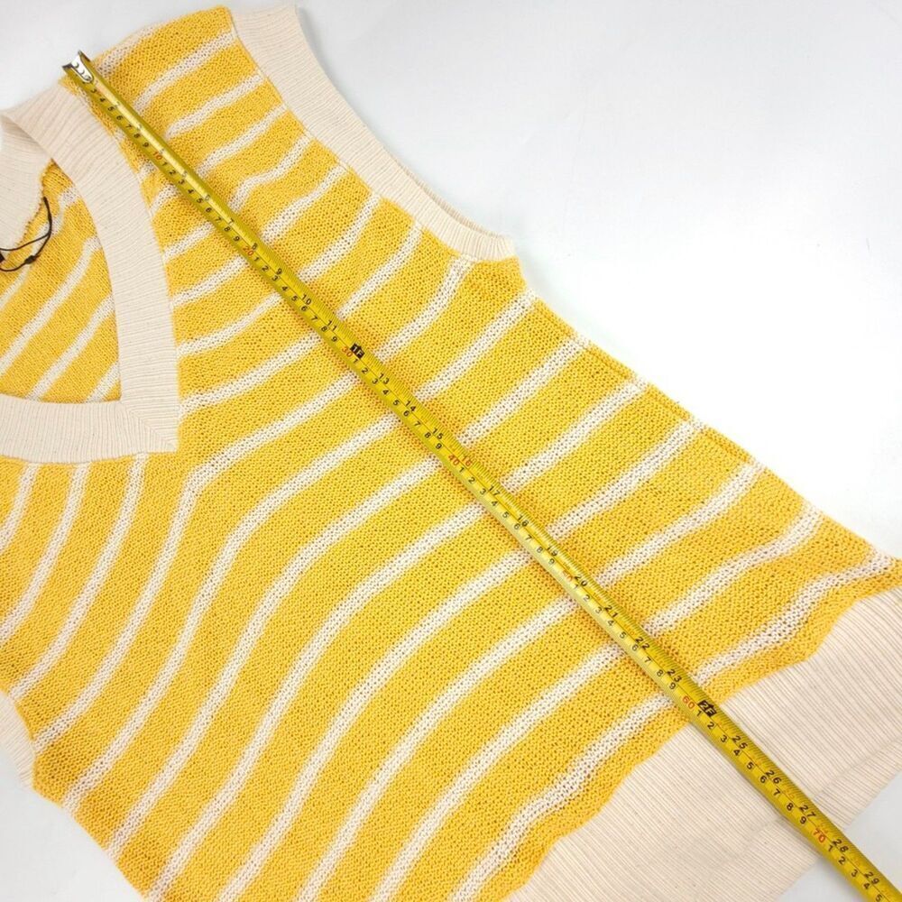 NEW Zara 90's Oversized Vintage Striped V-Rib Knit Sweater Vest Cream Medium Y2k - Picture 4 of 7